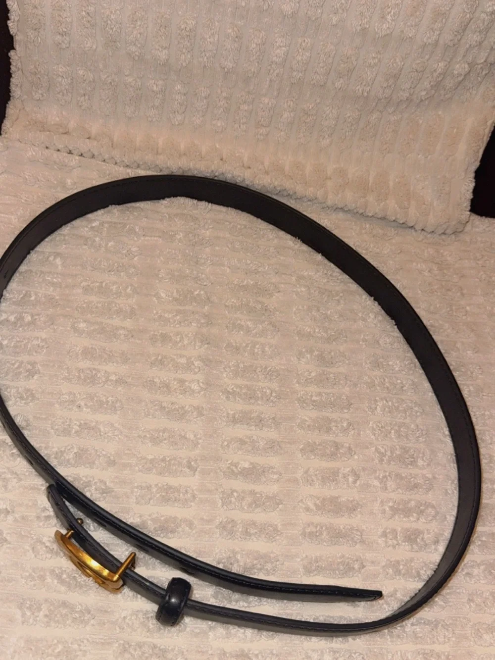 Black Leather Belt with Gold 'C' Buckle - Women's Fashion Accessory